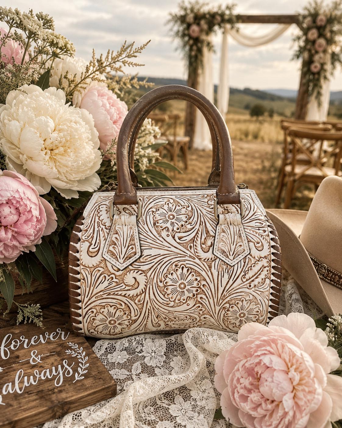 A Cowgirls Promise - western wedding bridal leather barrel speedy bag purse by Double B — product image