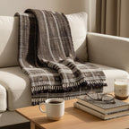 Warm Brown Indian Wool Throw Blanket, Handwoven Sofa Coverlet with Lodge Bedroom Layer - BRONZITE