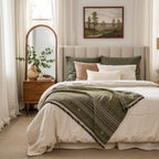 Olive Green Striped Indian Wool Throw Blanket, Handwoven Sofa Coverlet with Bed Accent - GARNET