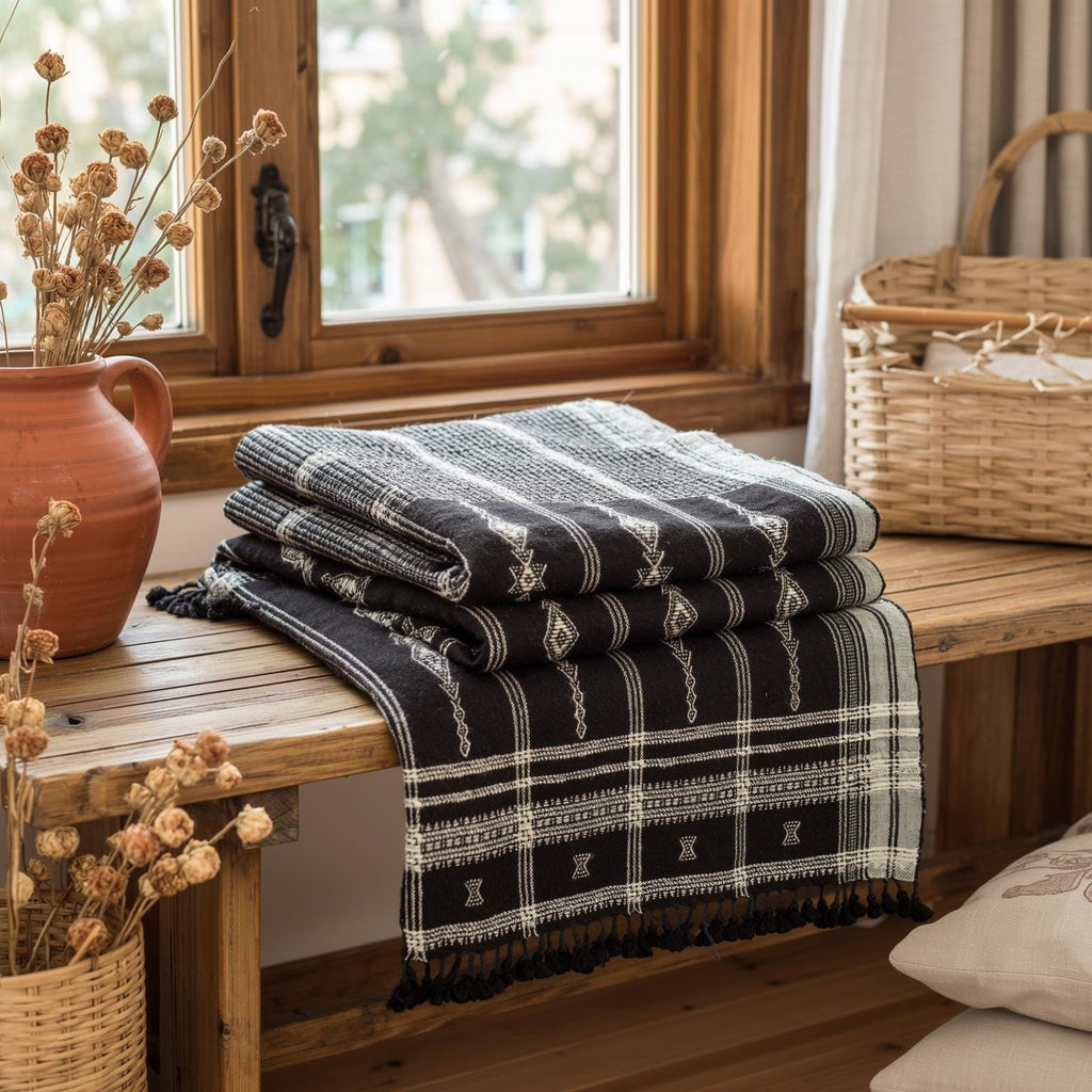 Brown Indian Wool Throw Blanket, Handwoven Couch Coverlet with Rustic Reading Chair Layer - CITRINE — product image