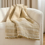 Tan Beige Indian Wool Throw Blanket, Handwoven Sofa Coverlet with Farmhouse Bedroom Layer - JASPER