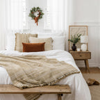 Tan Beige Indian Wool Throw Blanket, Handwoven Sofa Coverlet with Farmhouse Bedroom Layer - JASPER