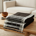 Cocoa Brown Indian Wool Throw Blanket, Handwoven Couch Coverlet with Rustic Chair Accent - QUARTZ