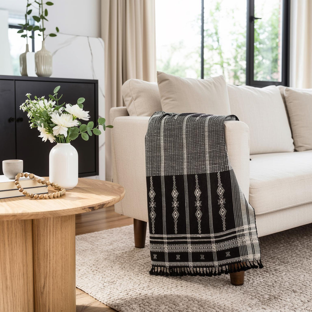 Brown Indian Wool Throw Blanket, Handwoven Couch Coverlet with Rustic Reading Chair Layer - CITRINE