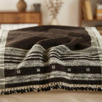 Cocoa Brown Indian Wool Throw Blanket, Handwoven Couch Coverlet with Rustic Chair Accent - QUARTZ