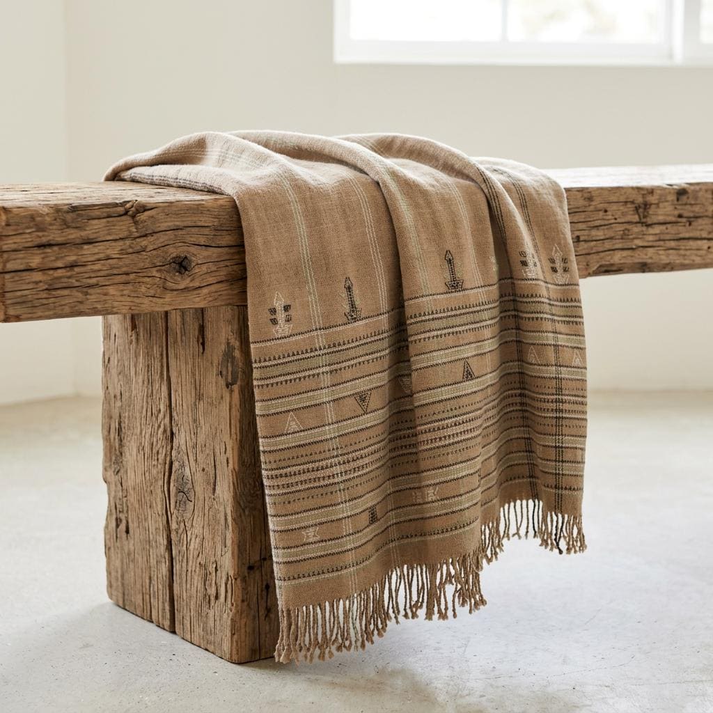 Rust Orange Indian Wool Throw Blanket, Handwoven Sofa Coverlet with Heritage Bedroom Layer - RUBY — product image