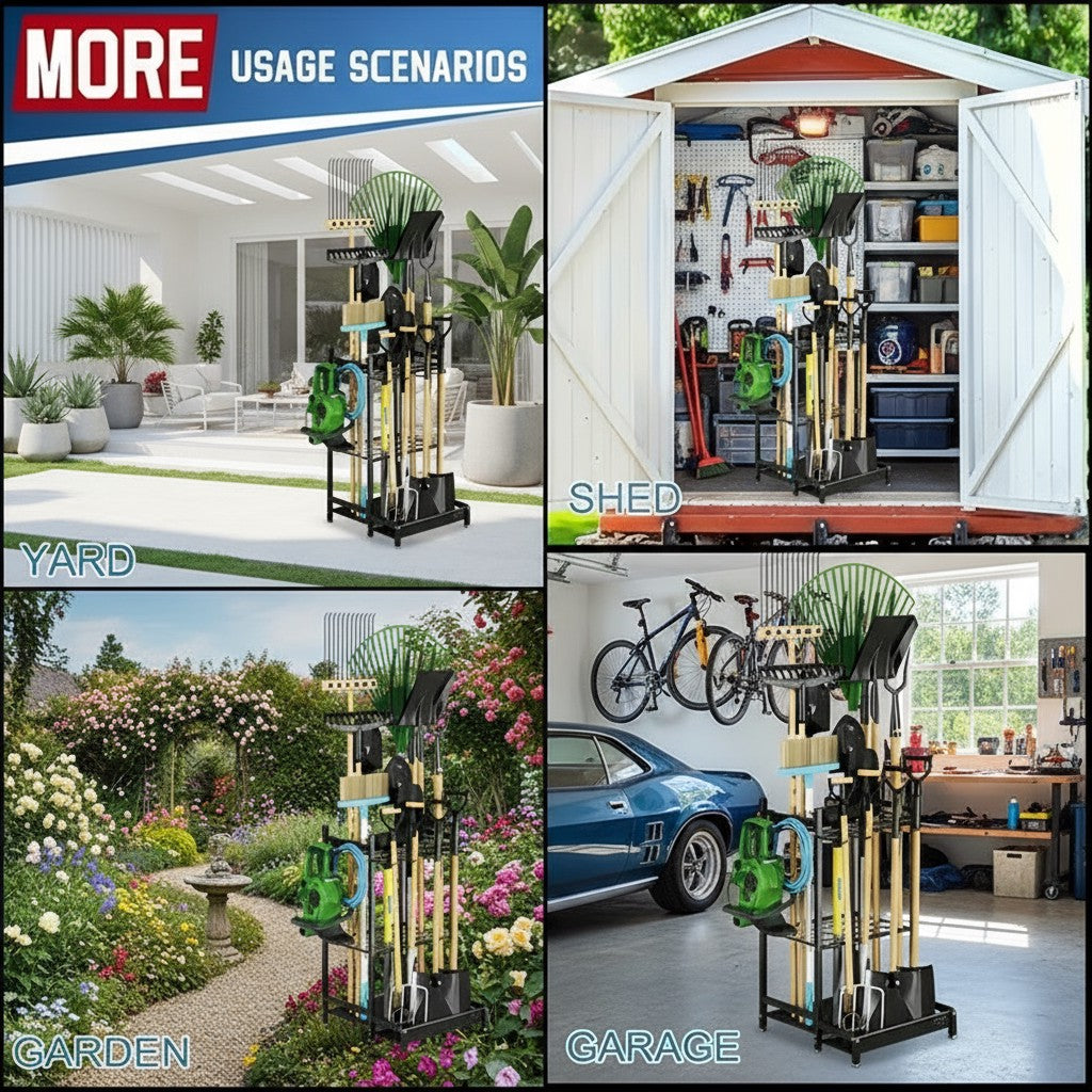 Heavy-Duty Garden Tool Organizer Rack for Garage & Yard