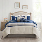 Blue Faux Suede 7 Piece Comforter Set with Coordinated Pillows - California King