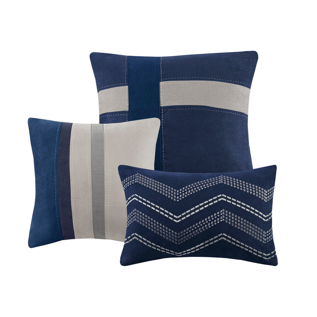Blue Faux Suede 7 Piece Comforter Set with Coordinated Pillows - California King