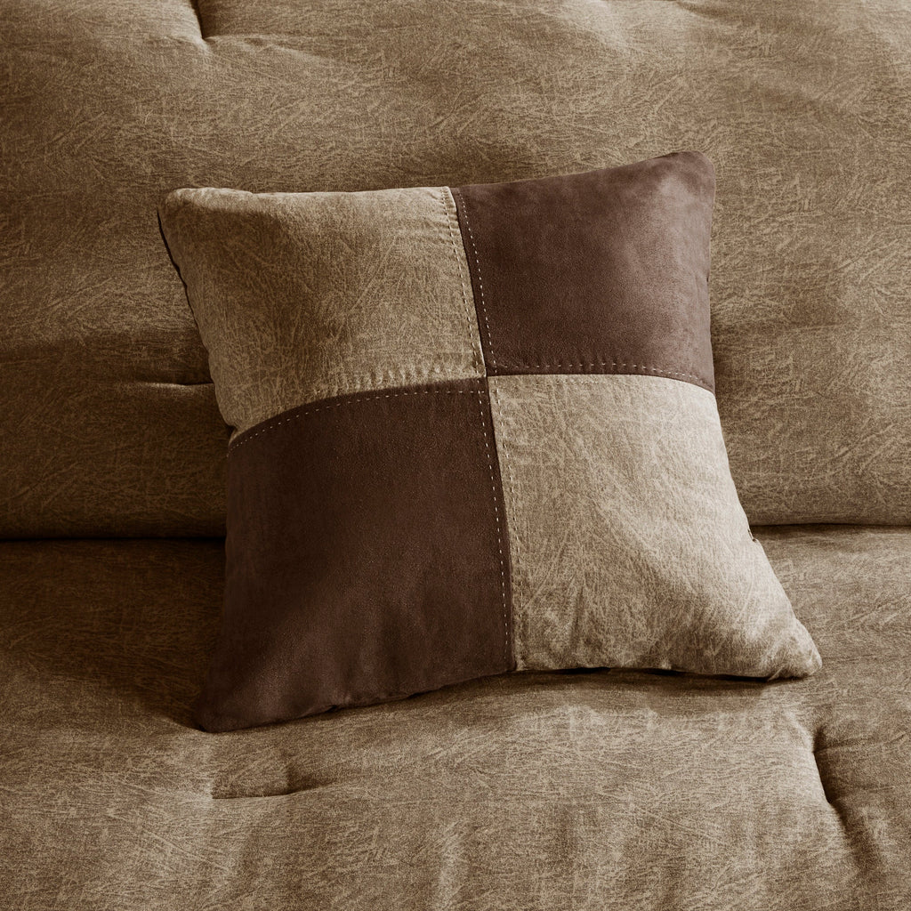 Faux Suede Comforter Set with Decorative Pillows - Brown