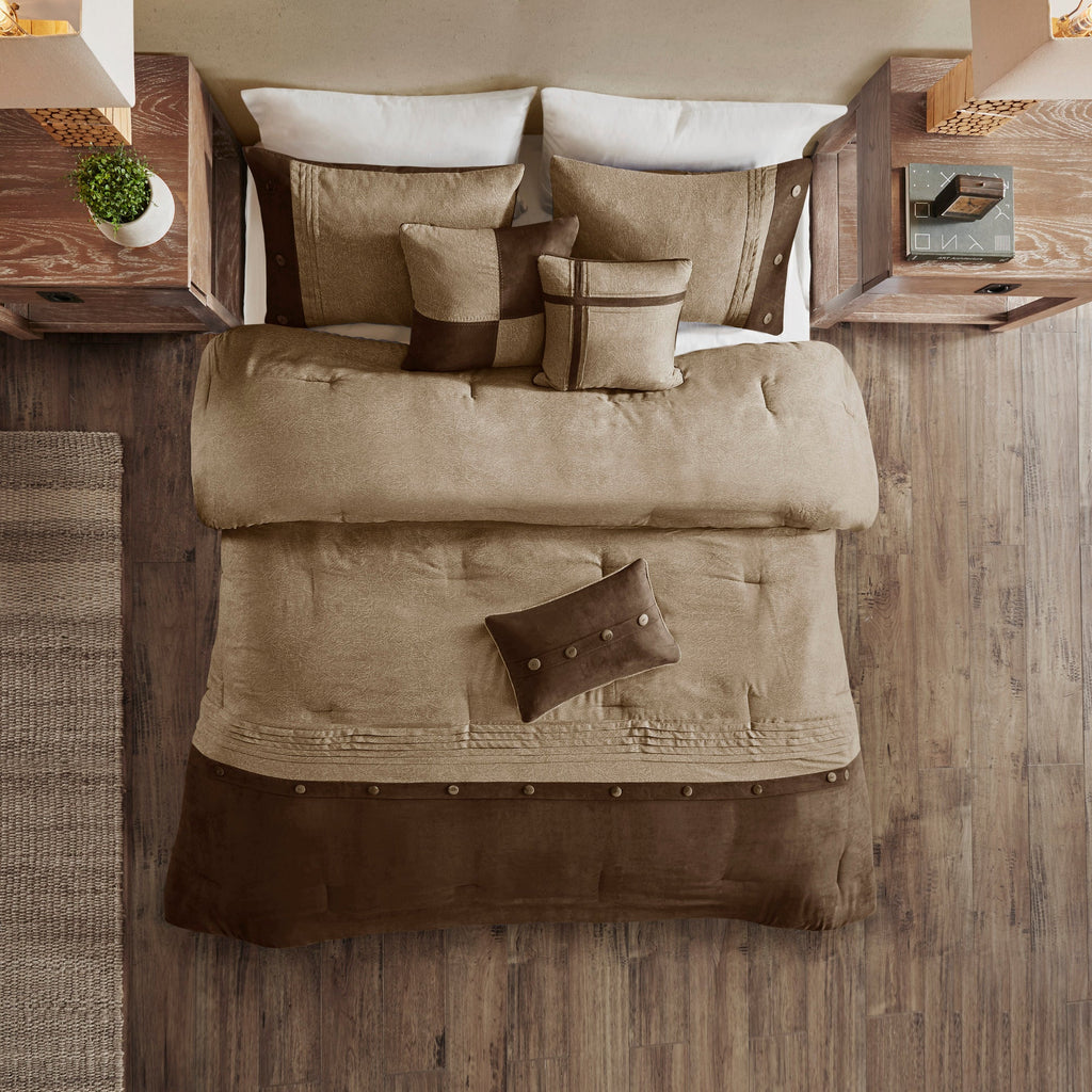 Faux Suede Comforter Set with Decorative Pillows - Brown
