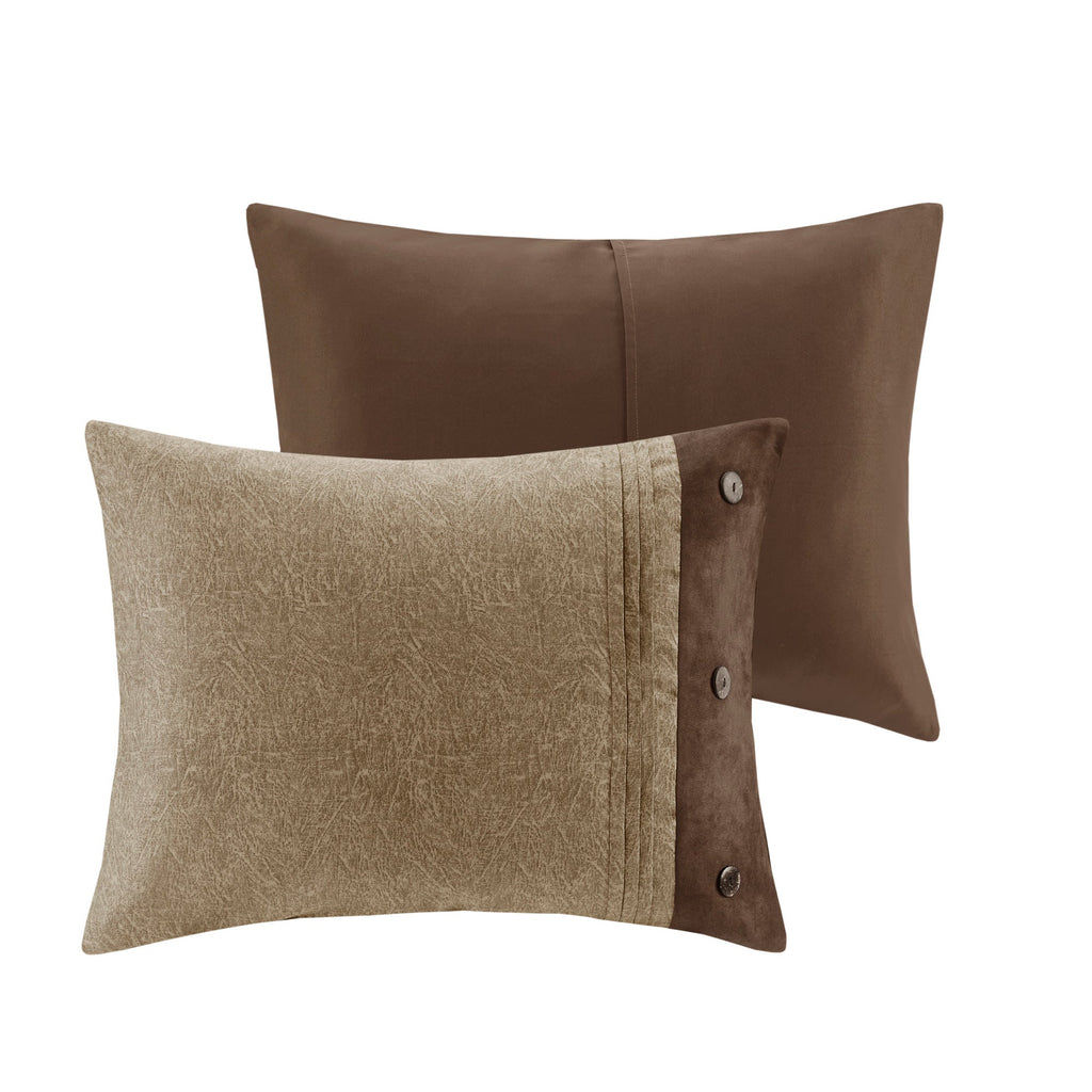 Faux Suede Comforter Set with Decorative Pillows - Brown