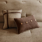 Faux Suede Comforter Set with Decorative Pillows - Brown