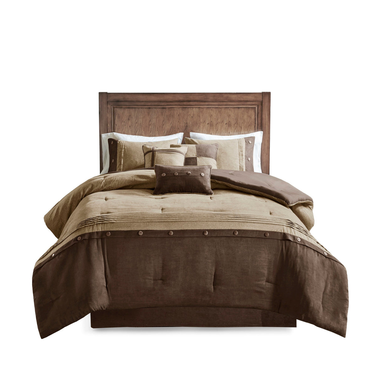 Faux Suede Comforter Set with Decorative Pillows - Brown