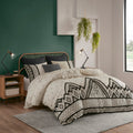 Full/Queen 3 Piece Flax and Cotton Blended Duvet Cover Set with Modern Boho Design