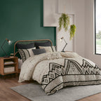 Full/Queen 3 Piece Flax and Cotton Blended Duvet Cover Set with Modern Boho Design