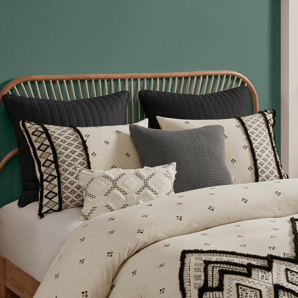 Full/Queen 3 Piece Flax and Cotton Blended Duvet Cover Set with Modern Boho Design