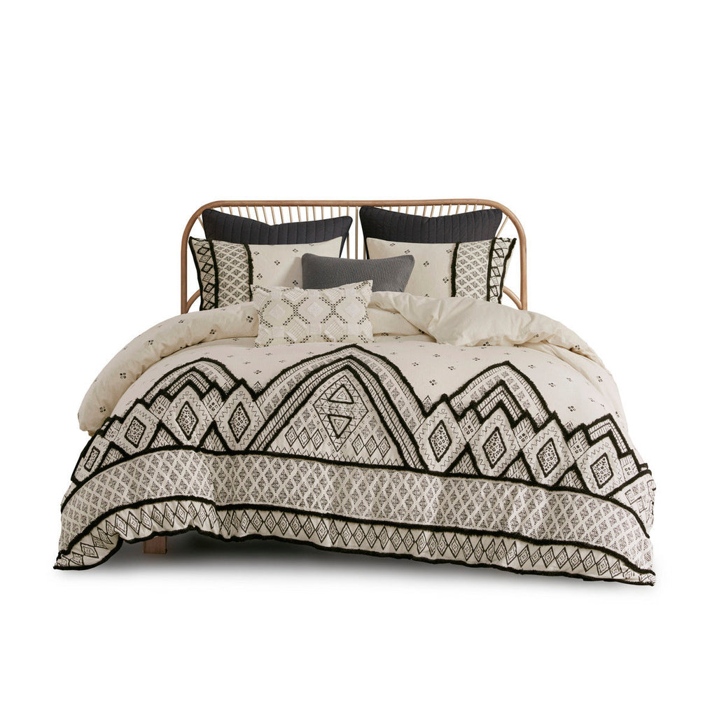 Full/Queen 3 Piece Flax and Cotton Blended Duvet Cover Set with Modern Boho Design