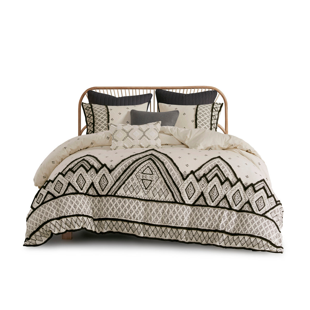Full/Queen 3 Piece Flax and Cotton Blended Duvet Cover Set with Modern Boho Design