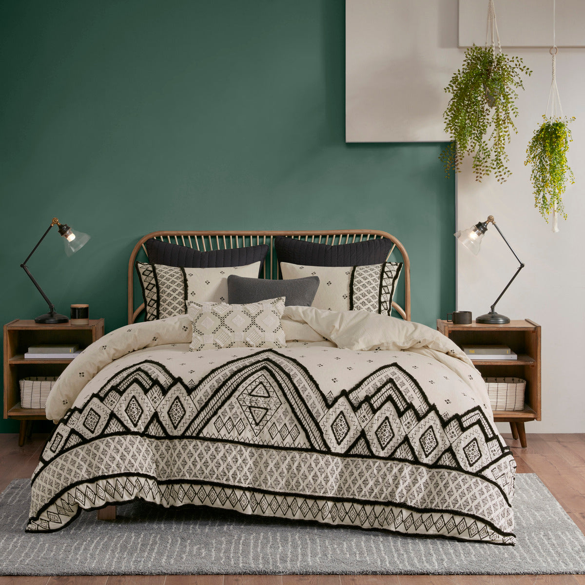 Full/Queen 3 Piece Flax and Cotton Blended Duvet Cover Set with Modern Boho Design
