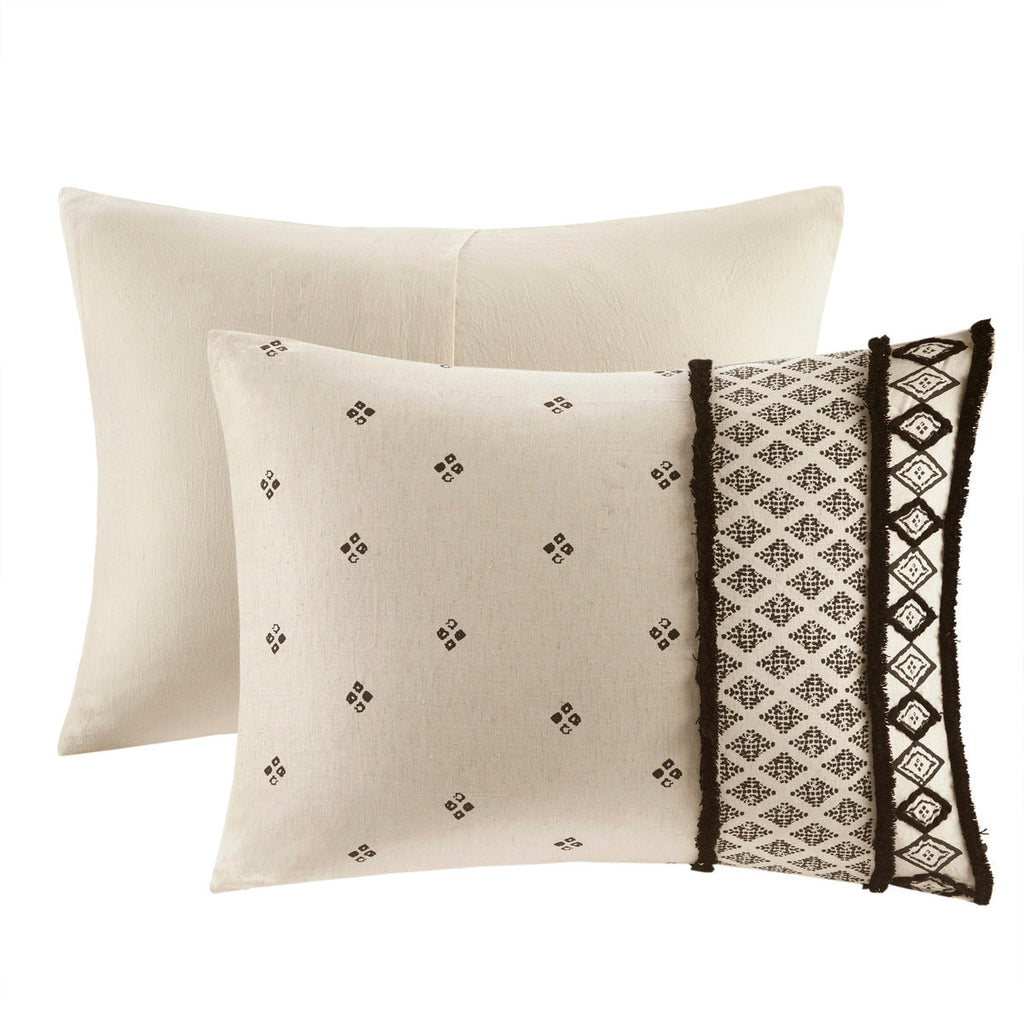 Full/Queen 3 Piece Flax and Cotton Blended Duvet Cover Set with Modern Boho Design