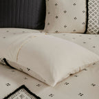 Full/Queen 3 Piece Flax and Cotton Blended Duvet Cover Set with Modern Boho Design