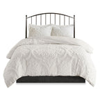 Tufted Cotton Chenille Damask Comforter Set with Shams - Off White