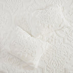 Tufted Cotton Chenille Damask Comforter Set with Shams - Off White