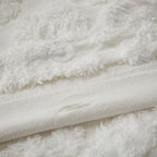 Tufted Cotton Chenille Damask Duvet Cover Set with Shams - Off-White