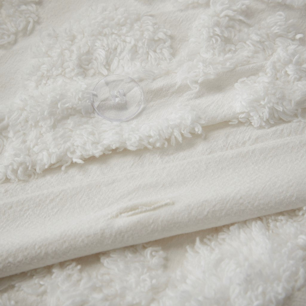 Tufted Cotton Chenille Damask Duvet Cover Set with Shams - Off-White