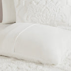 Tufted Cotton Chenille Damask Duvet Cover Set with Shams - Off-White