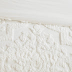 Tufted Cotton Chenille Damask Duvet Cover Set with Shams - Off-White