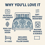 DaDa Bedding White Blue Floral Paisley Quilt Set