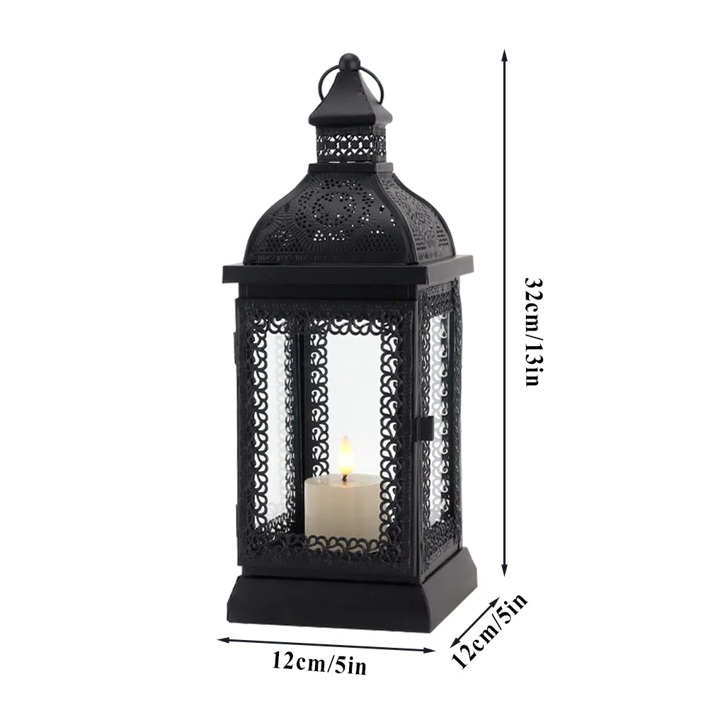 13''H Rustic Metal Candle Lantern(Black)