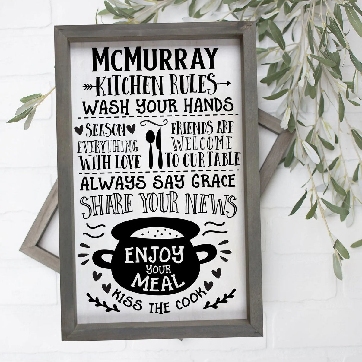 Large Kitchen Sign, Personalized Kitchen Rules Decor, Custom Rustic Kitchen Sign — product image