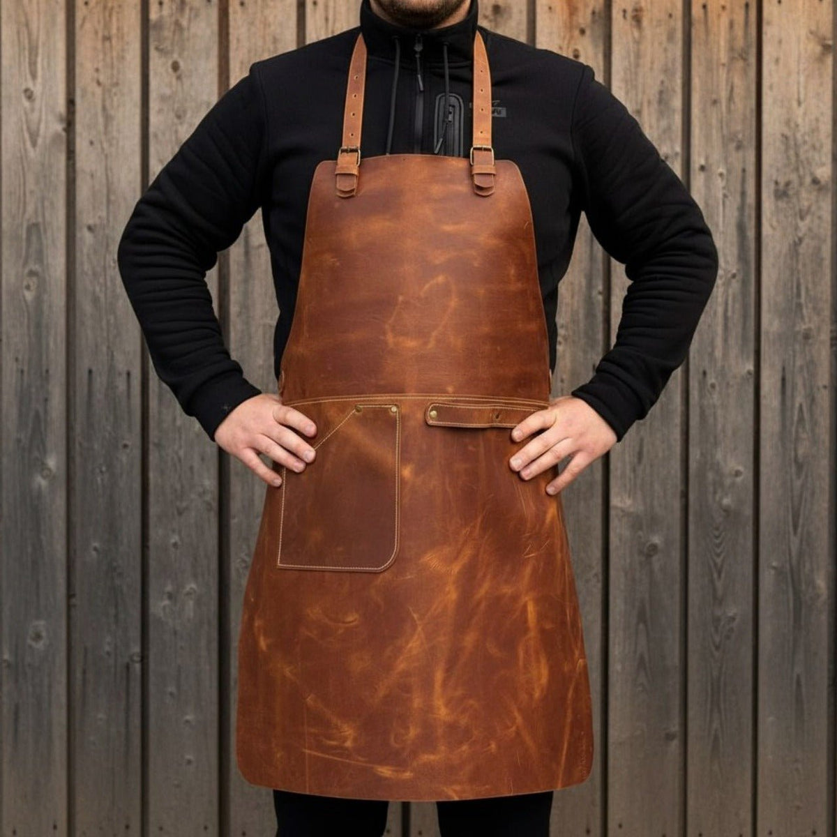 Leather Apron with Adjustable Straps and Pockets — product image