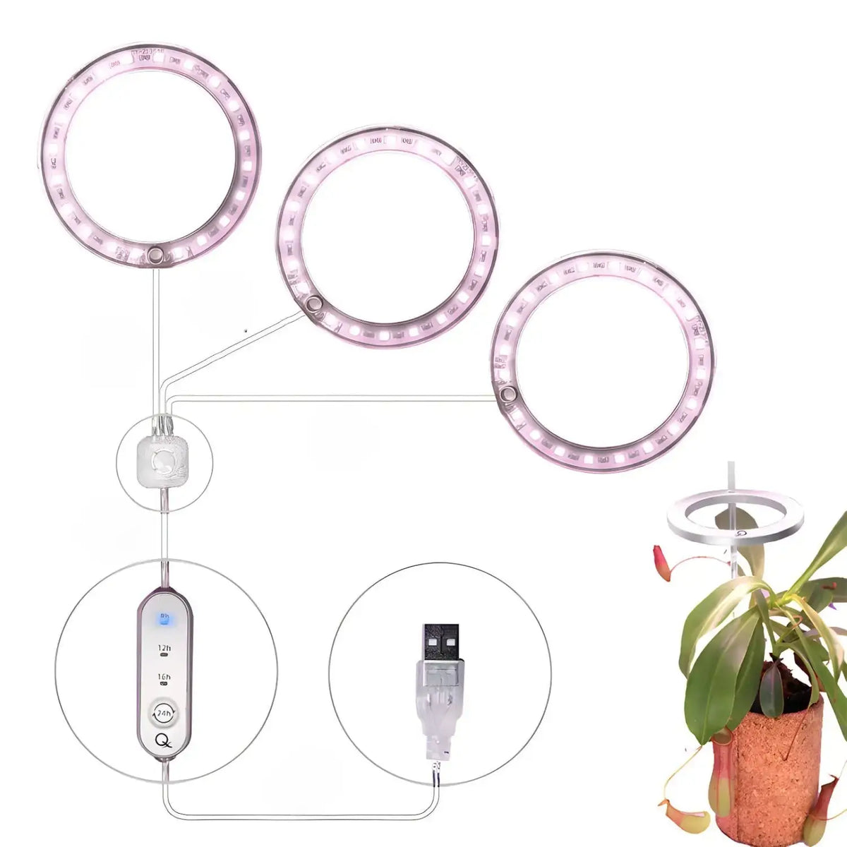 LED Grow Light Full Spectrum Angel Ring USB Lamp for Indoor Plants
