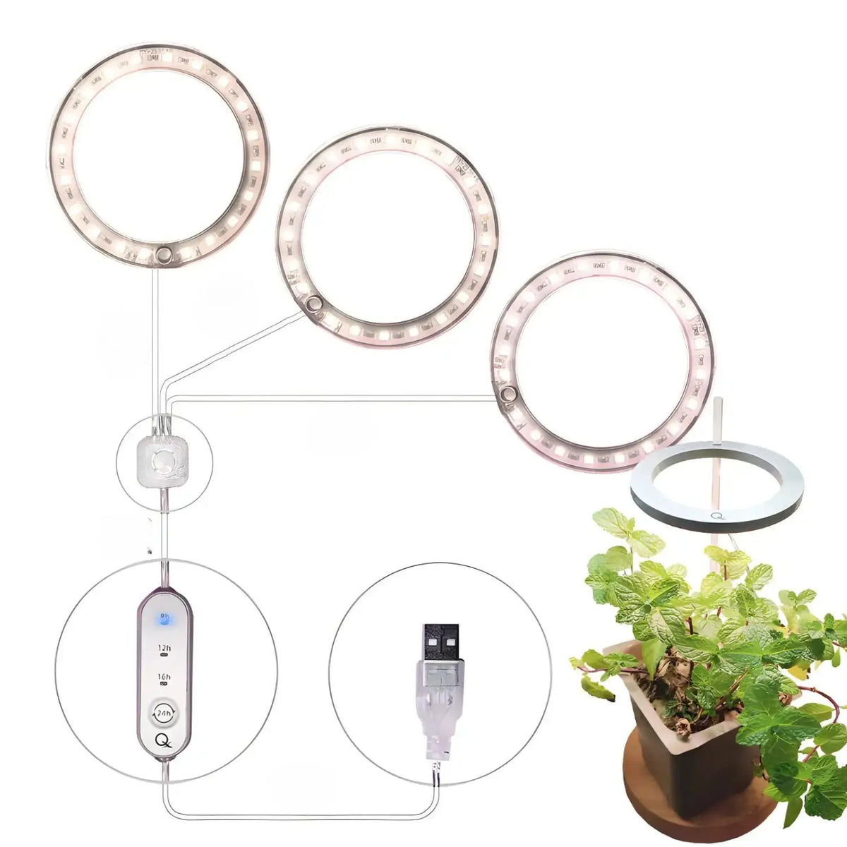 LED Grow Light Full Spectrum Angel Ring USB Lamp for Indoor Plants