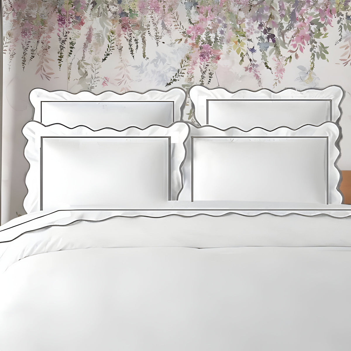 400TC Cotton Scallop Embroidery & Border Sateen Solid Duvet Cover Set