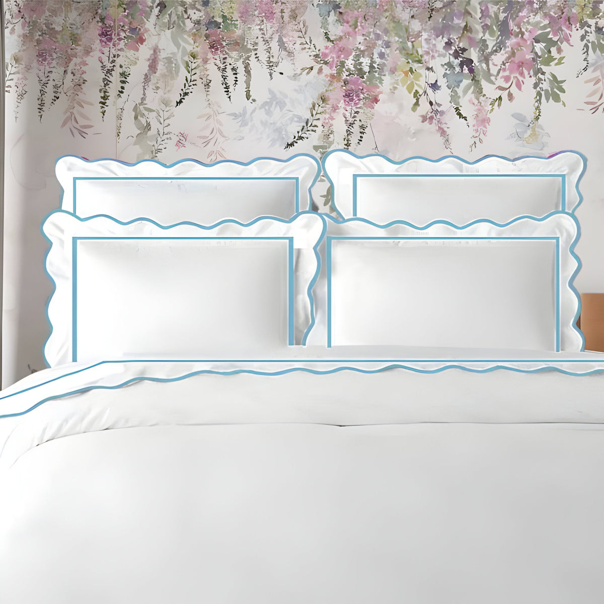 400TC Cotton Scallop Embroidery & Border Sateen Solid Duvet Cover Set
