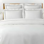 400TC Embroidery & Border Cotton Sateen Solid Duvet Cover Set