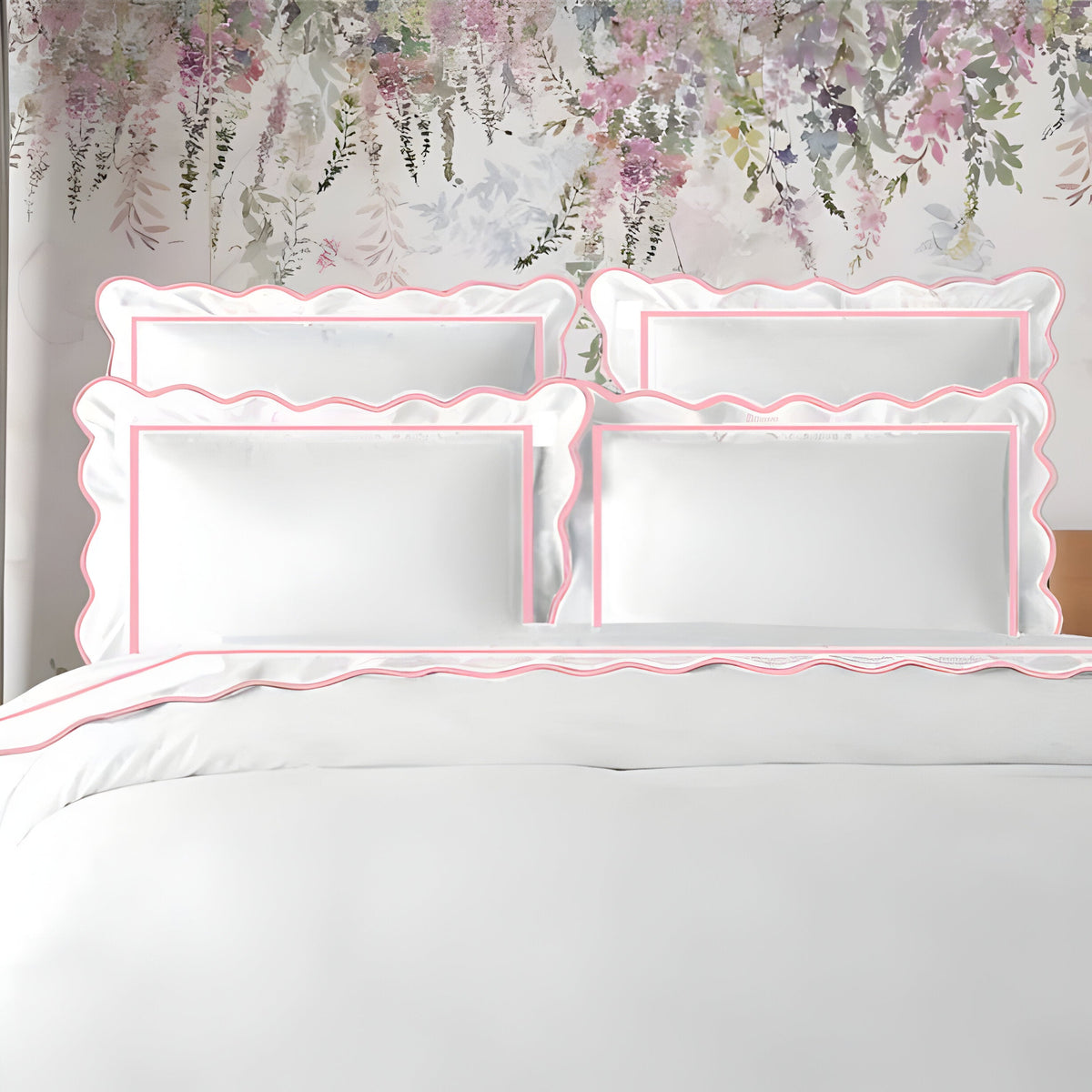 400TC Cotton Scallop Embroidery & Border Sateen Solid Duvet Cover Set