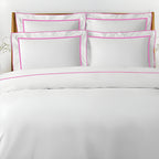 400TC Embroidery & Border Cotton Sateen Solid Duvet Cover Set