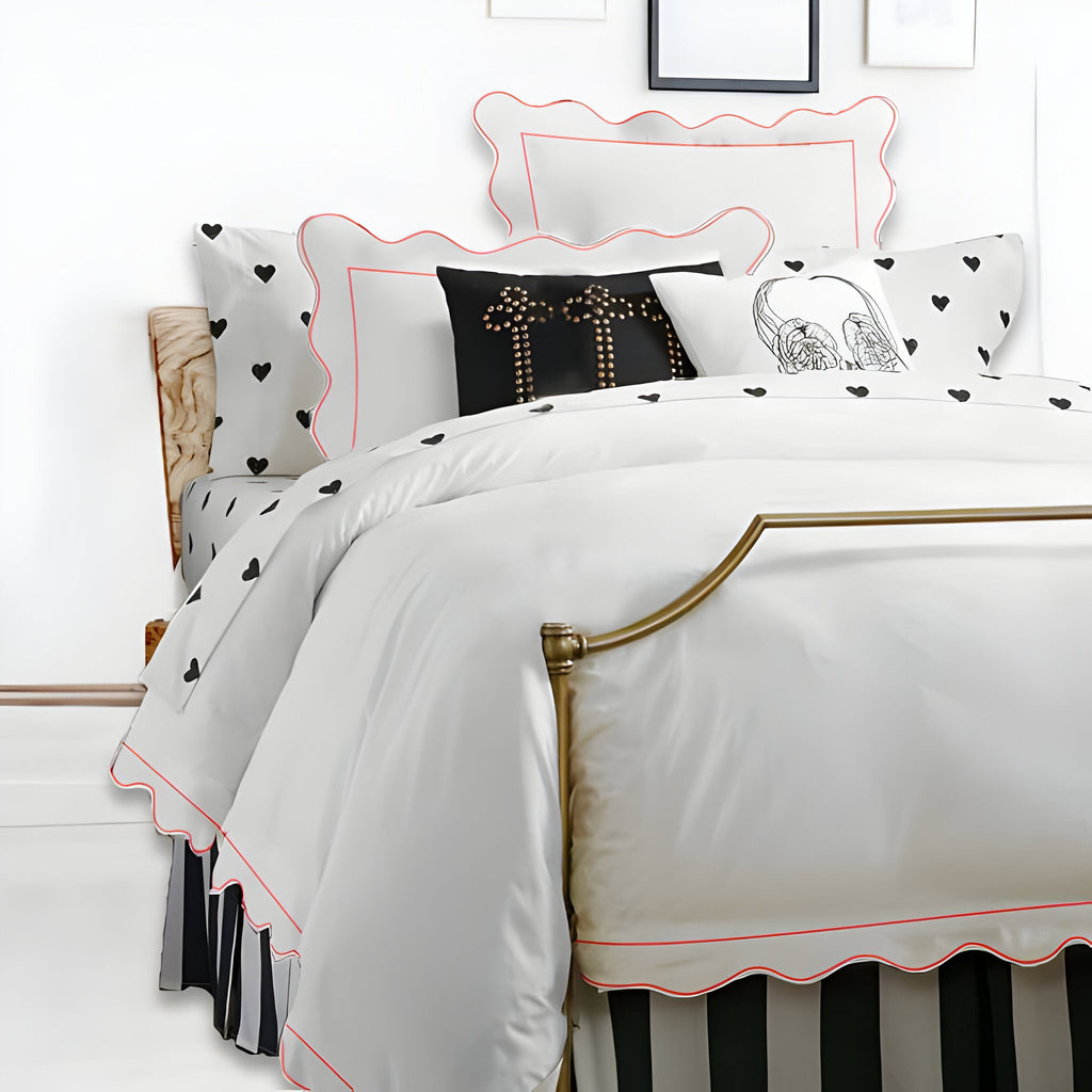 400TC Cotton Scallop Embroidery & Border Sateen Solid Duvet Cover Set