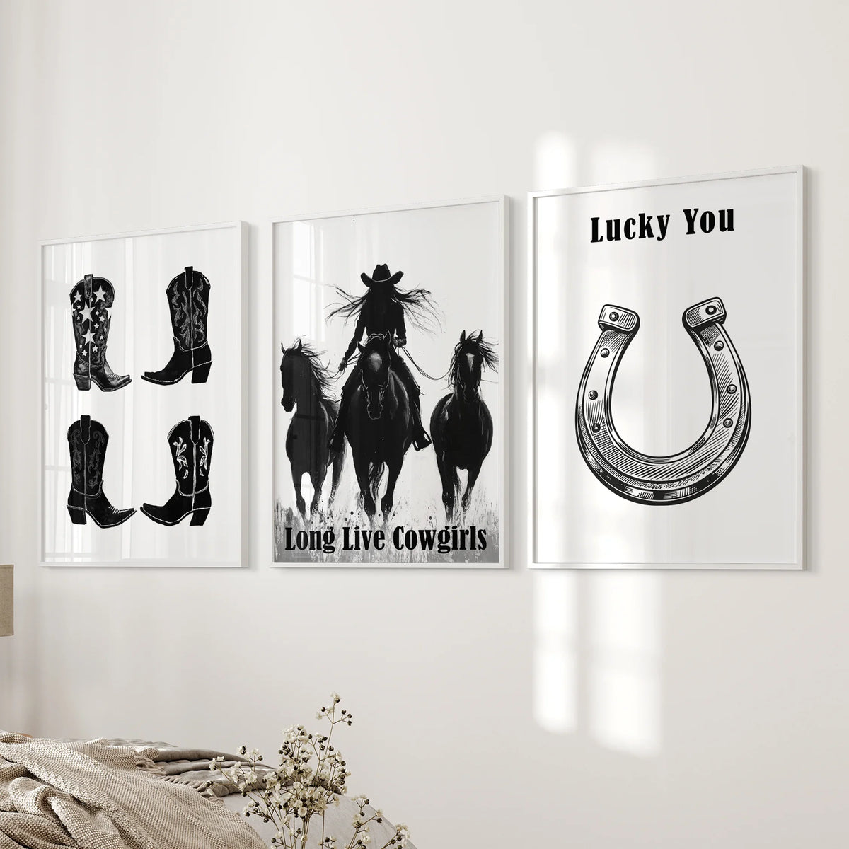Western Cowgirl Wall Art Set of 3. Rustic Ranch Decor