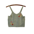 Crave Fame Womens Sage Green Open Knit Soft Embroidered Floral Crop Tank Top XL — product image