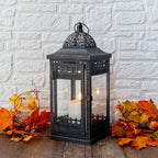 14.5"High Vintage Hanging Lantern（Black with Gold Brush）