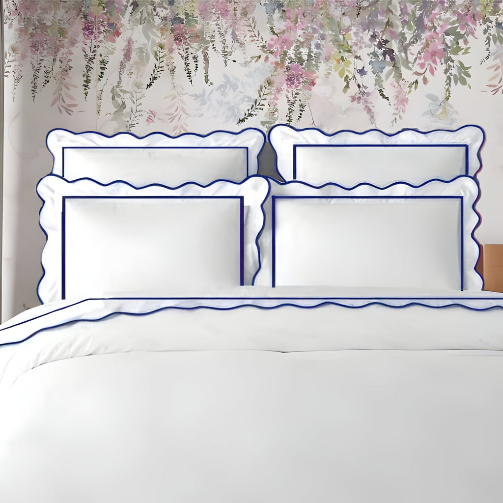 400TC Cotton Scallop Embroidery & Border Sateen Solid Duvet Cover Set