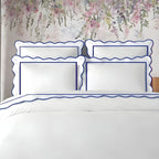 400TC Cotton Scallop Embroidery & Border Sateen Solid Duvet Cover Set