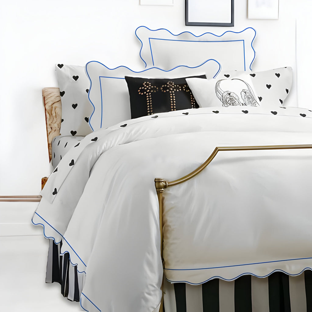 400TC Cotton Scallop Embroidery & Border Sateen Solid Duvet Cover Set